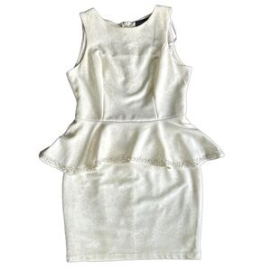 Cashet  white shimmer animal/snake print above knee beaded peplum dress